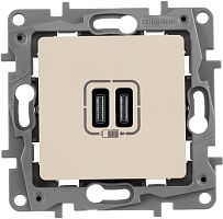 Розетка USB тип С+С без рамки Legrand Etika 2-м. 3000мА слоновая кость картинка